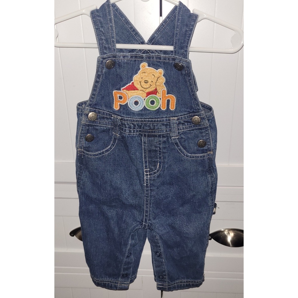 Disney Baby Winnie the Pooh Denim Overalls 3-6 Months Embroidered y2k Character